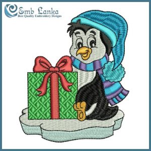 Christmas Penguin with Gift Box Embroidery Design Animals Gift Box