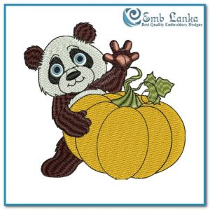 Cute Little Panda with Pumpkin Embroidery Design Animals Panda