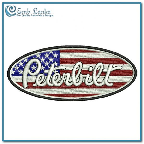 American Flag with Peterbilt Truck Logo Embroidery Design - Emblanka