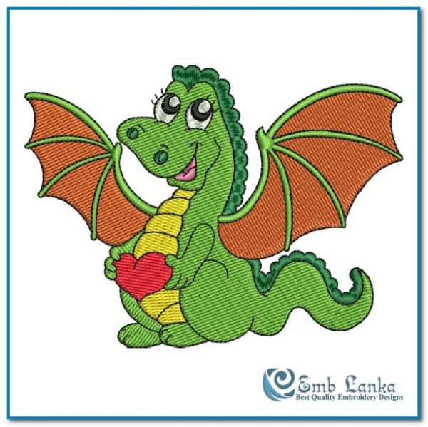 Cute Cartoon Green Dragon 2 Embroidery Design - Emblanka
