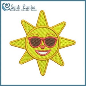 Cute Sun With Sunglasses Embroidery Design Cartoon