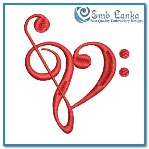Red Music Notes Heart Embroidery Design Days