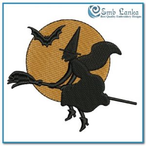 Witch Silhouette Embroidery Design Halloween Day