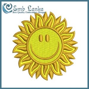 A Cute Cartoon Sun Smiling Embroidery Design Cartoon
