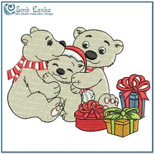 Adorable Polar Bear Family Snuggling Embroidery Design Animals