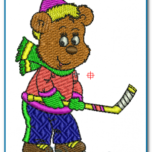 Bear Playing Ice Hockey Embroidery Design
