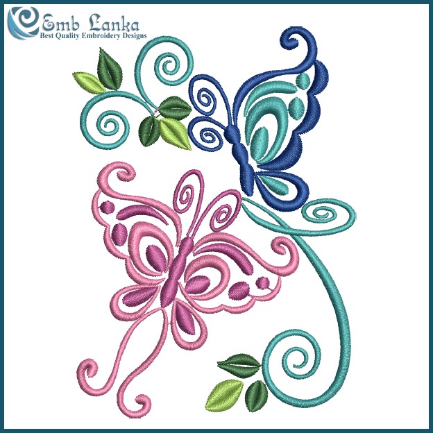 Butterflies with Floral Embroidery Design