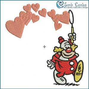 Clown Making Heart Bubbles Embroidery Design Cartoon