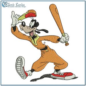 Goofy Playing Baseball Embroidery Design Animals