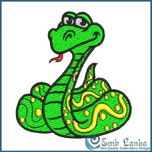 Happy Coiled Green Python Snake Embroidery Design Animals