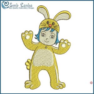 Kids With Rabbit Costume Embroidery Design Animals