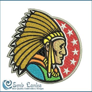 Proud Native American Indian Chief Man in Profile over a Circle of Stars Embroidery Design Flags