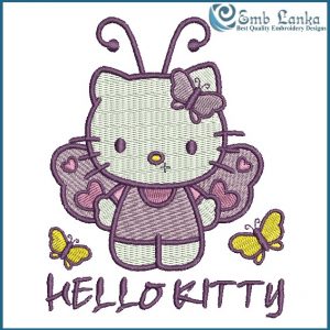 Purple Hello Kitty With Butterfly Embroidery Design Animals