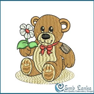 Teddy Bear with Flower Embroidery Design Animals