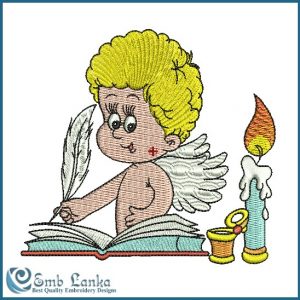 Blond Angel Signing A Wedding Book Embroidery Design Angels