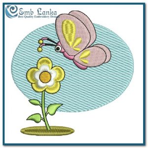 Pink Butterfly and Yellow Flower Embroidery Design Butterflies