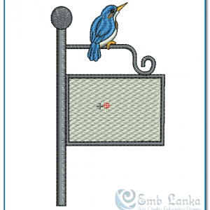 A Blue Bird On A Blank Sign Post Embroidery Design Buildings