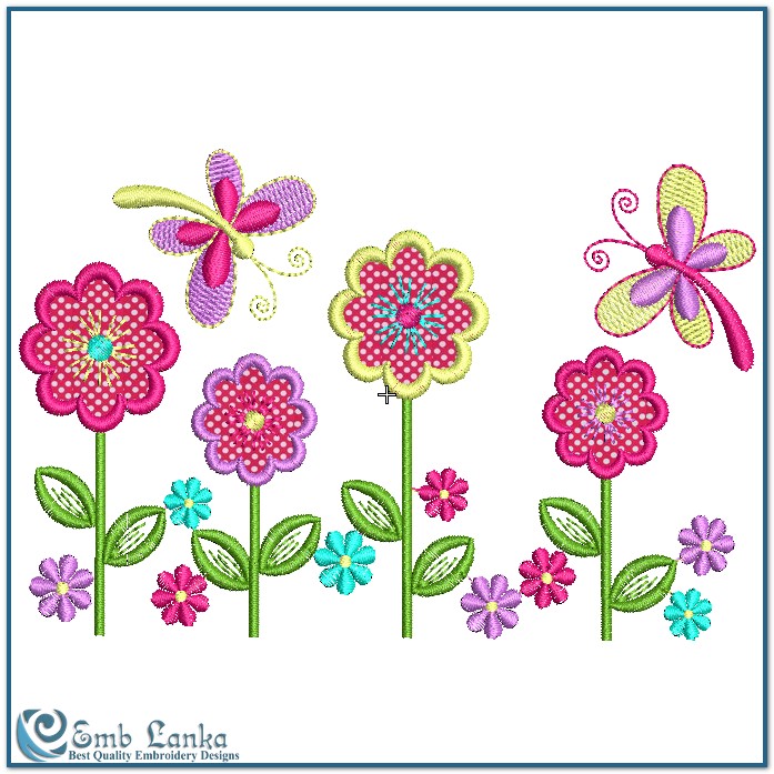 Applique Flowers and Butterflies Embroidery Design