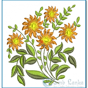 Beautiful Green Plant With Orange Blossoms Embroidery Design Flowers