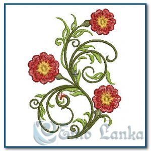 Beautiful Green Plant With Red Blossoms Embroidery Design Flowers