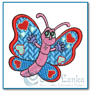 Butterfliy with Hearts Embroidery Design Butterflies