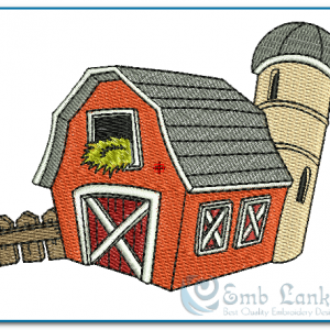 Cartoon Red Barn Embroidery Design Buildings