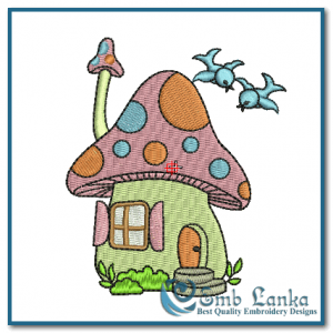 Mushroom House Embroidery Design Buildings