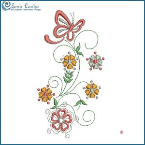 Pink Butterfly and Flowers Embroidery Design Butterflies