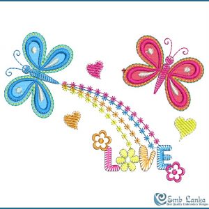 Two Butterflies With Love Word Embroidery Design Butterflies