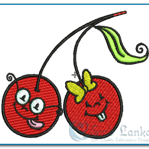 Two Happy Cherries Embroidery Design Fruit