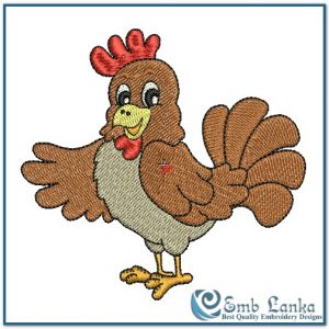 Friendly Brown Hen Presenting Embroidery Design