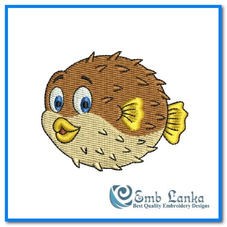 Cute Cartoon Puffer Fish Embroidery Design - Emblanka