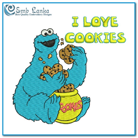Cookie Monster I Love Cookies Embroidery Design - Emblanka
