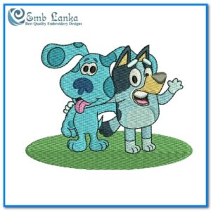 Blue and Bluey Cartoon Embroidery Design
