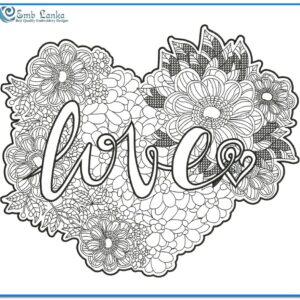 Love Heart Shaped Floral Pattern Embroidery Design