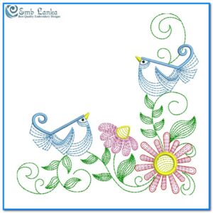 Rippled Garden Birds Corner Embroidery Design