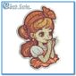 Cartoon Girl with a Red Bow Blowing Embroidery Design