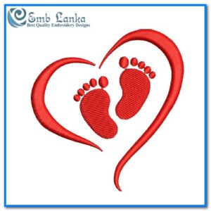 Free Red Footprint Heart Embroidery Design