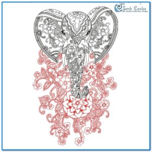 Elephant with Flower Embroidery Design