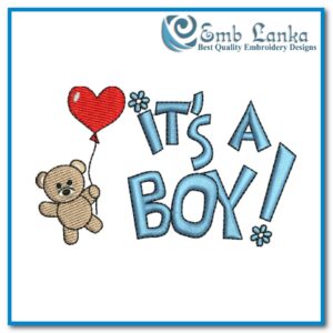 Digital embroidery design featuring the text 'It's A Boy' with cute baby shower elements, ideal for decorating baby apparel and celebration accessories.