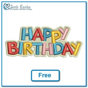 A minimalistic embroidery sign with the text "Happy Birthday" in a simple, elegant font