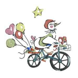 Bird on a Bicycle with Balloons Embroidery Design