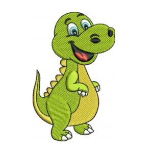 Cute green dinosaur embroidery design for kids clothing and patch embroidery projects