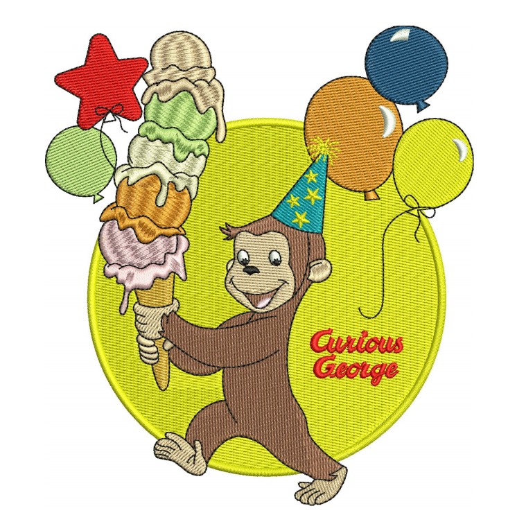 Curious George Birthday Party Embroidery Design - Emblanka