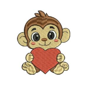 Cute Monkey with Heart Embroidery Design - Machine Embroidery Design