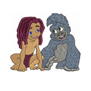 Jungle boy and gorilla style embroidery design for kids clothing and patches