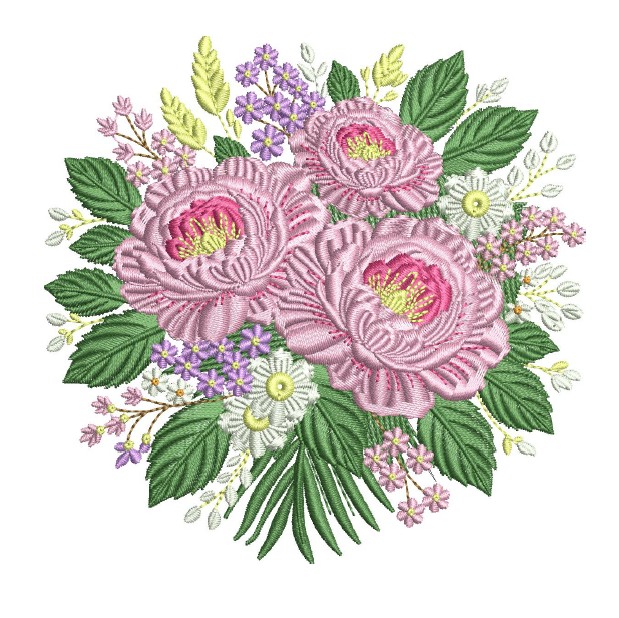 Pink Floral Bouquet Embroidery Design - Machine Embroidery Design