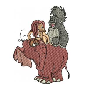 Young Tarzan Terk the Gorilla and Tantor the Elephant Embroidery Design