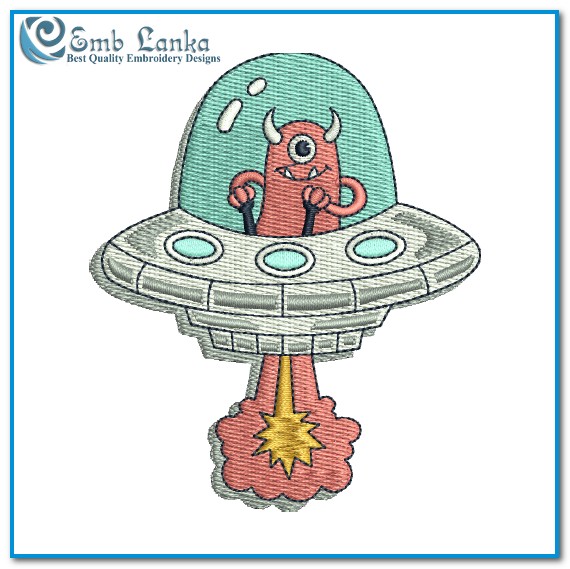 Alien Flies Flying Saucer Embroidery Design - Emblanka